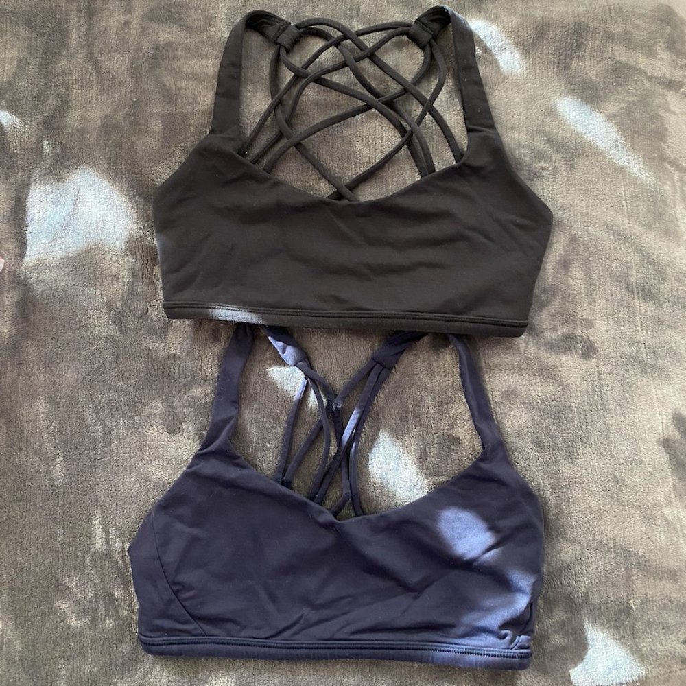 Lululemon navy and black free to be sports bras, size 4